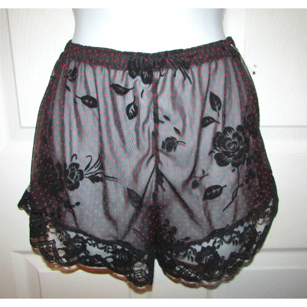 Black Lace Flocked Mesh Boyshorts - M/L